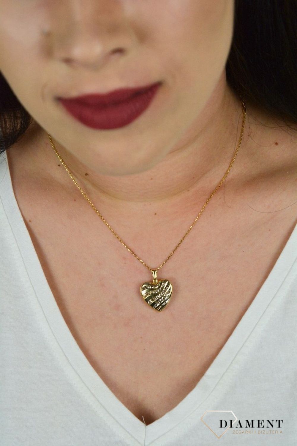 Złota zawieszka dwukolorowe 'Serce z wzorem' ZA 4385.jpg